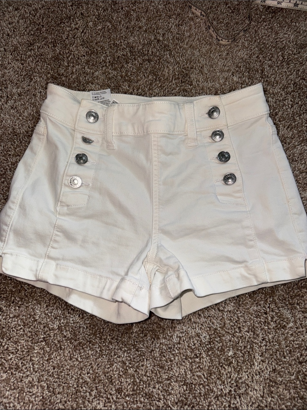 American Eagle Outfitters White High-Waist Button-Front Shorts